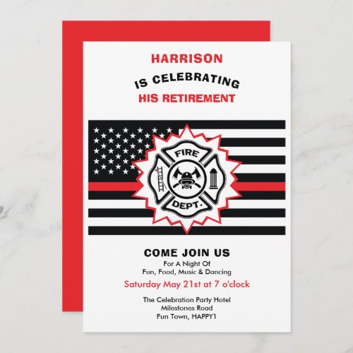 Firefighter Retirement Thin Red Line Celebration I Invitation