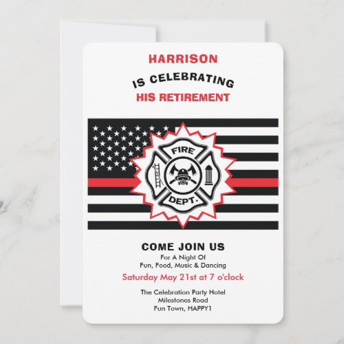 Firefighter Retirement Thin Red Line Celebration Invitation