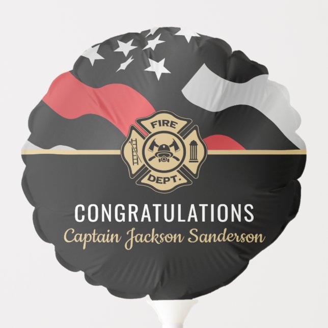 Firefighter Retirement Thin Red Line Fireman Balloon (Front)