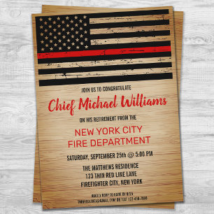 Firefighter Retirement Thin Red Line Fireman Invitation