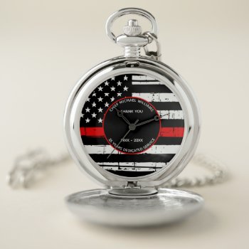 Firefighter Retirement Thin Red Line Fireman Pocket Watch by BlackDogArtJudy at Zazzle
