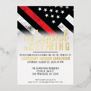 Firefighter Retirement Thin Red Line Flag Fireman Foil Invitation