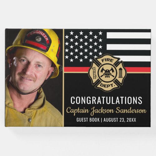 Firefighter Retirement Thin Red Line Flag Photo Guest Book