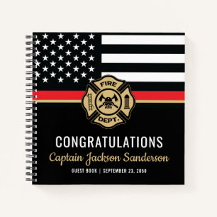 Firefighter Retirement Thin Red Line Guest Notebook