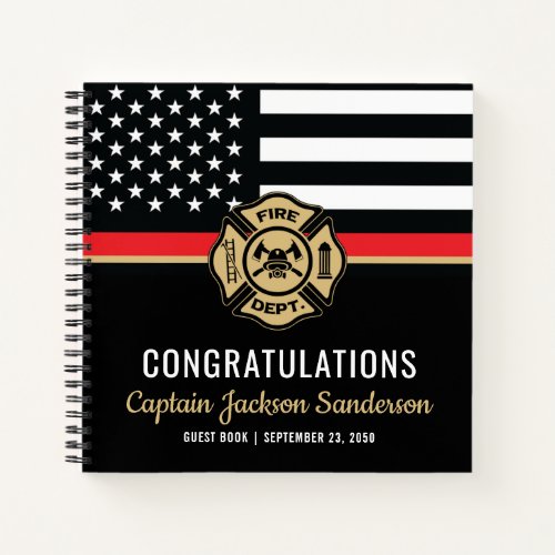 Firefighter Retirement Thin Red Line Guest Notebook