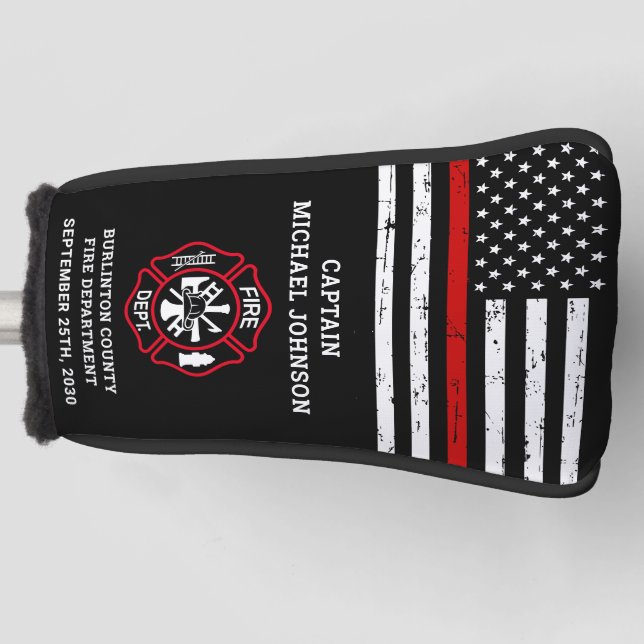Firefighter Retirement Thin Red Line Maltese Cross Golf Head Cover (Front)