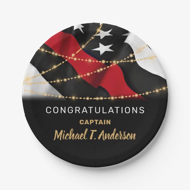 Firefighter Retirement Thin Red Line Party Paper Plates (Front)