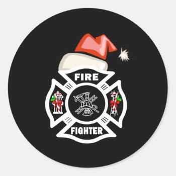 Firefighter Santa Claus Classic Round Sticker by bonfirefirefighters at Zazzle