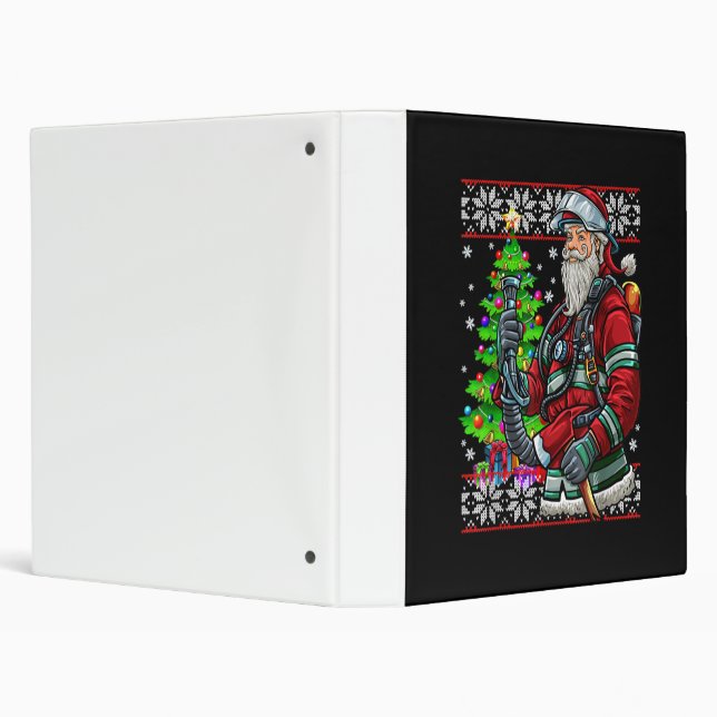 Firefighter Santa Claus Fireman Costume Ugly 3 Ring Binder (Background)