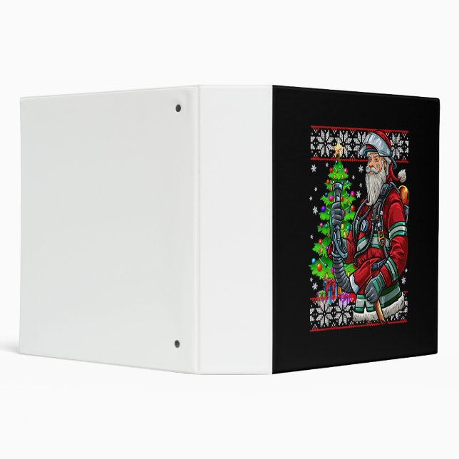 Firefighter Santa Claus Fireman Costume Ugly 3 Ring Binder (Background)
