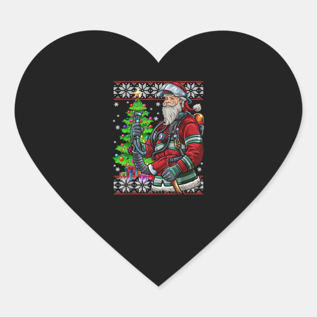 Firefighter Santa Claus Fireman Costume Ugly Heart Sticker (Front)