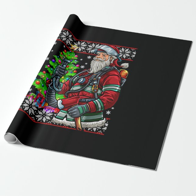 Firefighter Santa Claus Fireman Costume Ugly Wrapping Paper (Unrolled)