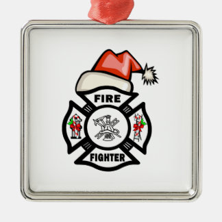Firefighter Santa Claus Metal Ornament