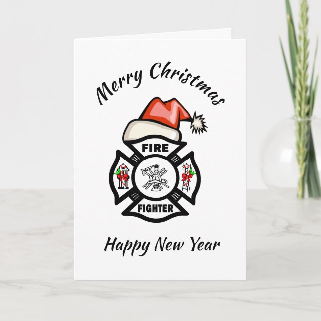 Firefighter Santa Fire Dept Holiday Card (Front)