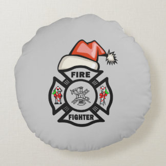 Firefighter Santa Round Pillow