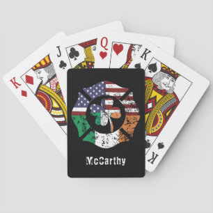 Firefighter Shield Red Line Flag Irish Name Poker Cards