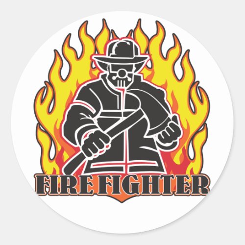 Firefighter Silhouette Classic Round Sticker