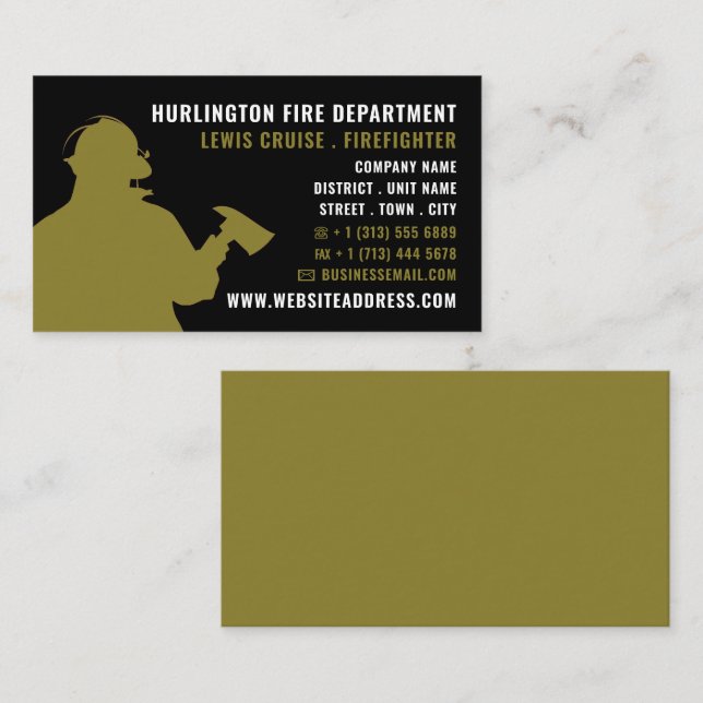 Firefighter Silhouette, Firefighter Business Card (Front/Back)