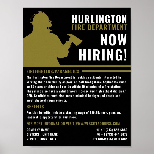 Firefighter Silhouette, Firefighter Recruitment Poster (Front)