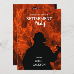 Firefighter Silhouette Flames Retirement Party Invitation
