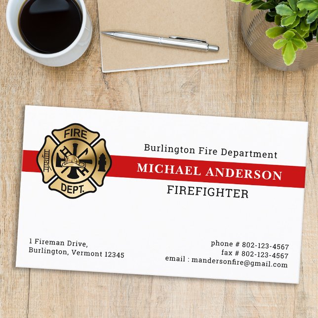 Firefighter Simple Custom Fire Department Logo Business Card (Creator Uploaded)