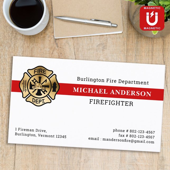 Firefighter Simple Custom Fire Department Logo Business Card Magnet (Creator Uploaded)