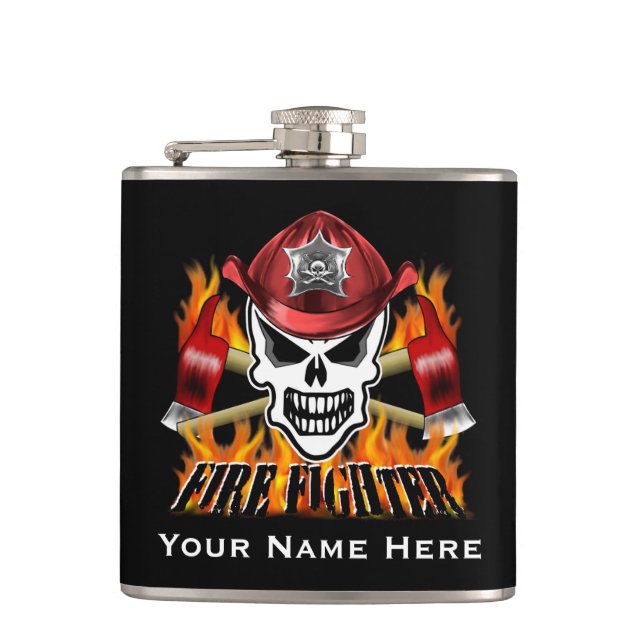Firefighter Skull 2 and Flaming Axes Flask (Front)