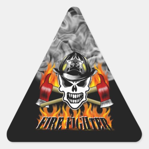Firefighter Skull 2 and Flaming Axes Triangle Sticker