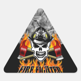 Firefighter Skull 2 and Flaming Axes Triangle Sticker