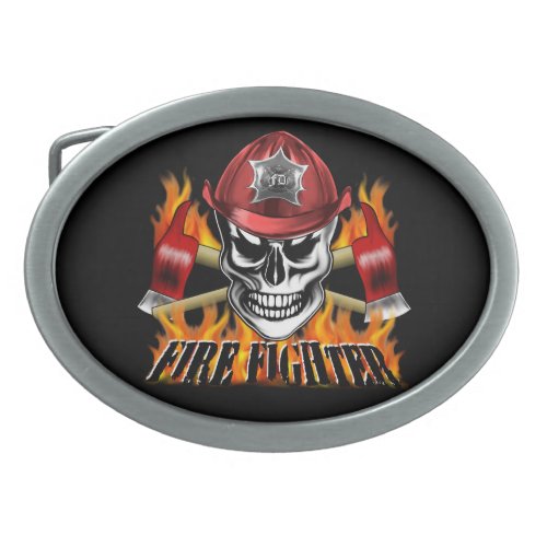 Firefighter Skull 4 and Flaming Axes Belt Buckle
