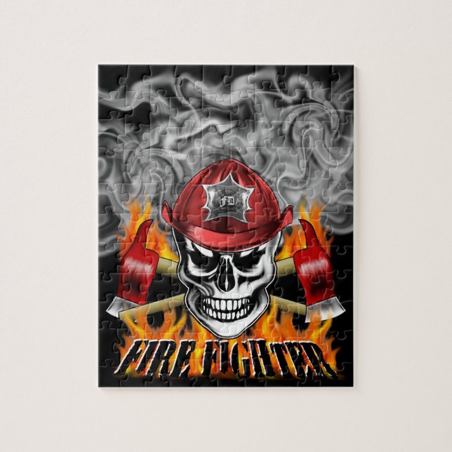 Firefighter Skull 4 and Flaming Axes Jigsaw Puzzle (Vertical)