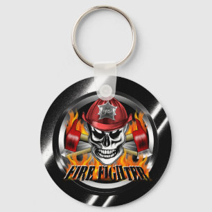 Firefighter Skull 4 and Flaming Axes Keychain