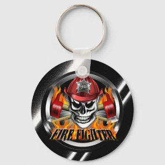 Firefighter Skull 4 and Flaming Axes Keychain