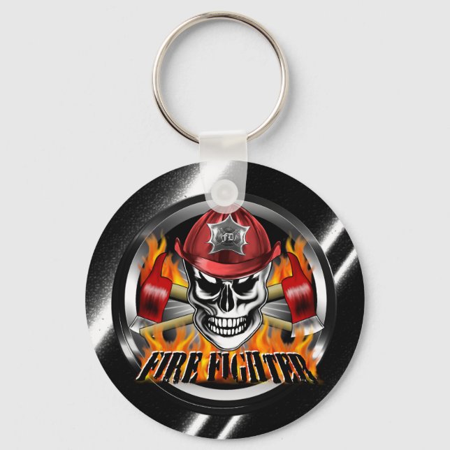 Firefighter Skull 4 and Flaming Axes Keychain (Front)