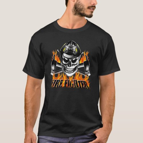 Firefighter Skull 4 and Flaming Axes T_Shirt