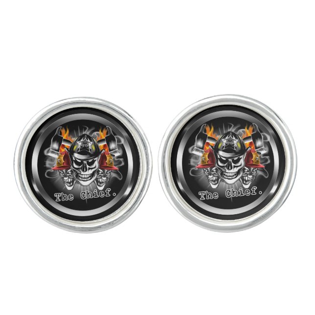 Firefighter Skull Cufflinks: The Chief Cufflinks (Front)