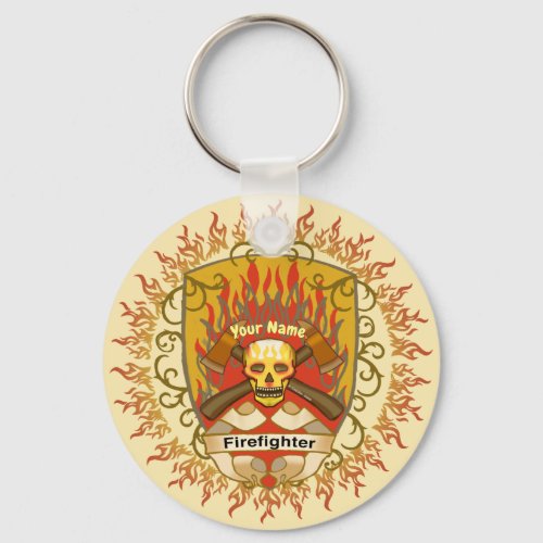 Firefighter Skull Shield custom name keychain