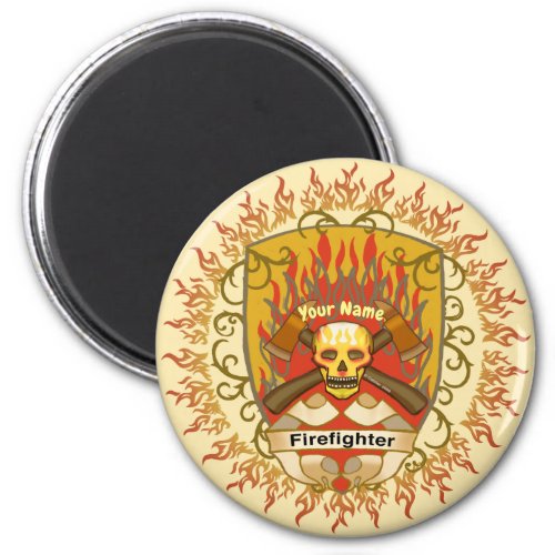 Firefighter Skull Shield custom name magnet