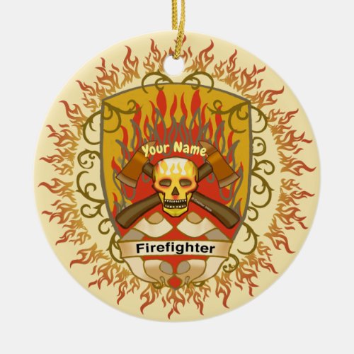 Firefighter Skull Shield custom name ornament