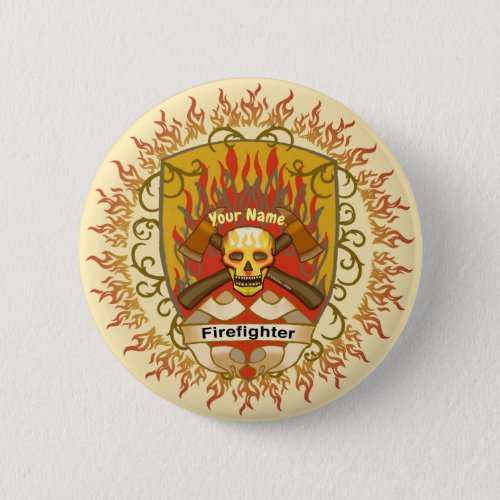 Firefighter Skull Shield custom name pin button