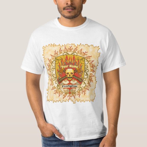 Firefighter Skull Shield  custom name T_Shirt