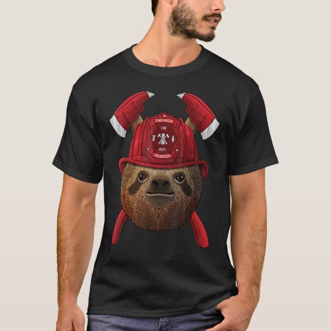 Firefighter Sloth Fireman Boys Kids Fire Rescue La T-Shirt (Front)
