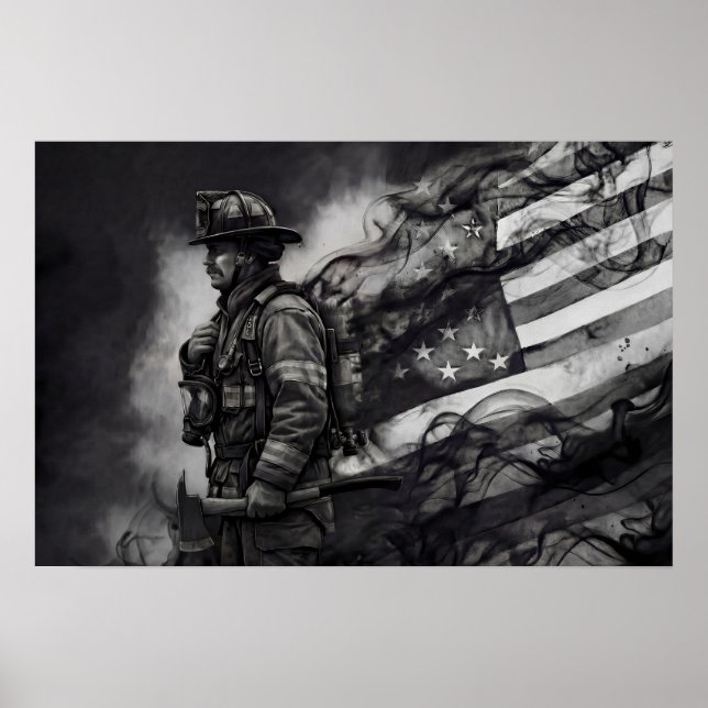 Firefighter Smoke Ink American Flag Tribute Poster (Front)