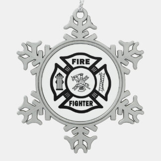 Firefighter Snowflake Pewter Christmas Ornament