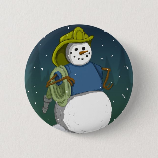 Firefighter Snowman Button (Front)