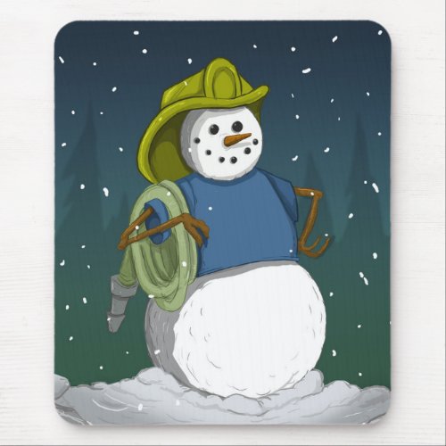 Firefighter Snowman Mouse Pad
