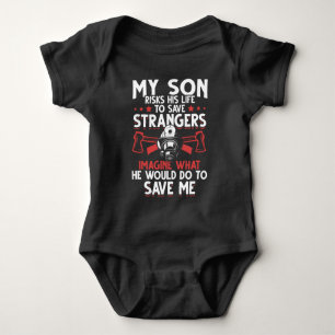 Firefighter Son Proud Mom Family Rescue Baby Bodysuit