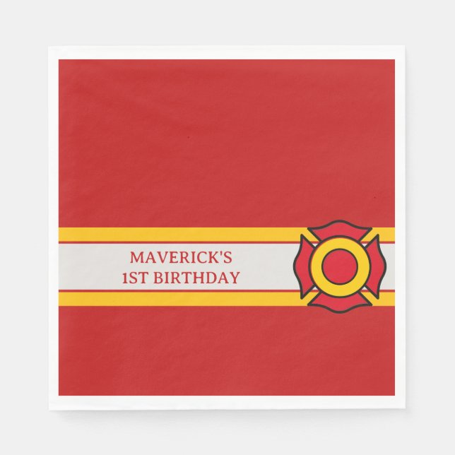 Firefighter Sound The Alarm 1st Birthday Napkins (Front)