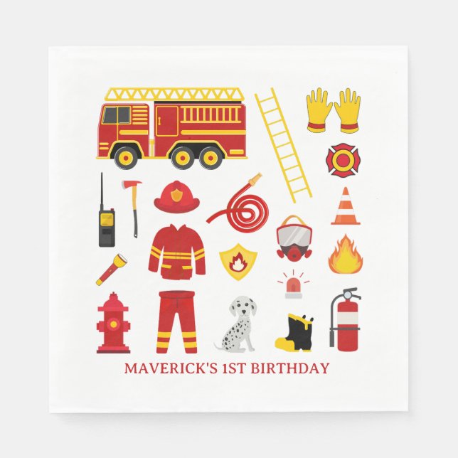 Firefighter Sound The Alarm Birthday Napkins (Front)