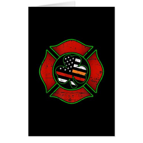 Firefighter St Patricks Day Irish American Flag Card